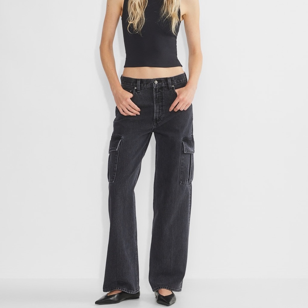Denim Forum The Farrah Hi-rise Cargo Jean Sz 27 aritzia wide leg